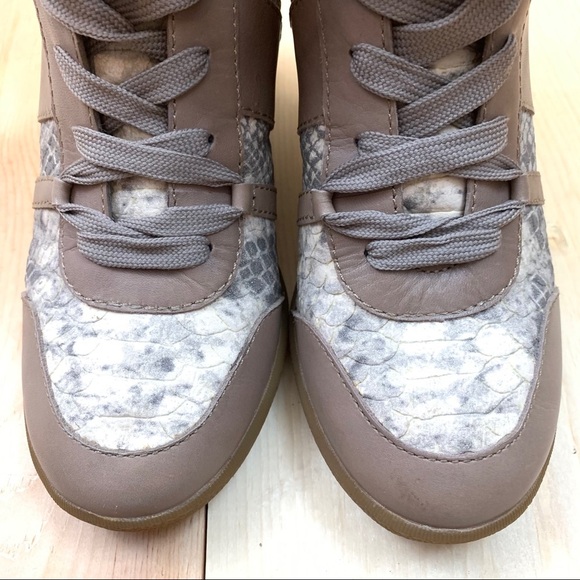 Sam Edelman Brogan Wedge Gray Tan Snake Sneakers 6 - Picture 4 of 15